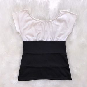 Charlotte Russe-Beige/Black Color-block blouse-Med